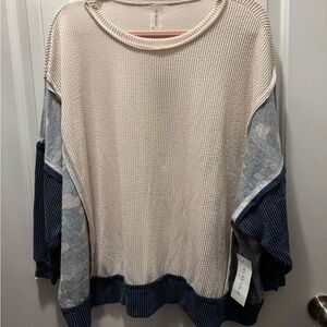 Elan Cream and Blue Knit Sweater